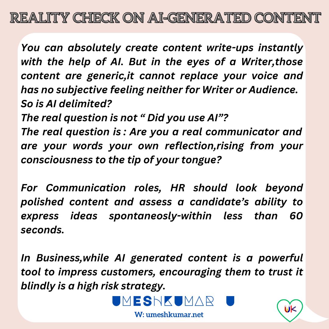 REALITY CHECK ON AI GENERATED CONTENT